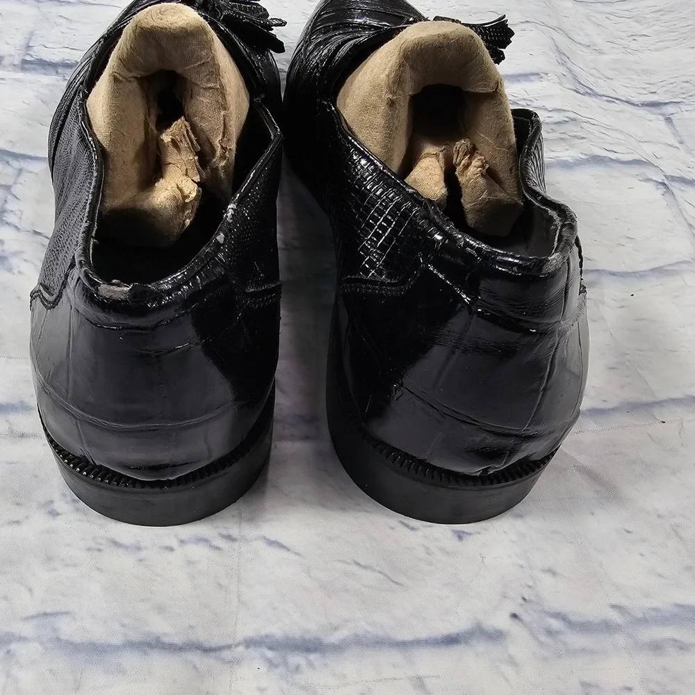 Stacy Adams Loafers Mens 10.5 Black Genuine Snake Leather Tassel Croc Embossed